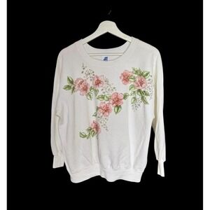 Vintage 70's Pannill Flowers Sweatshirt XL‎ White Raglan Sleeve USA Made Tulips